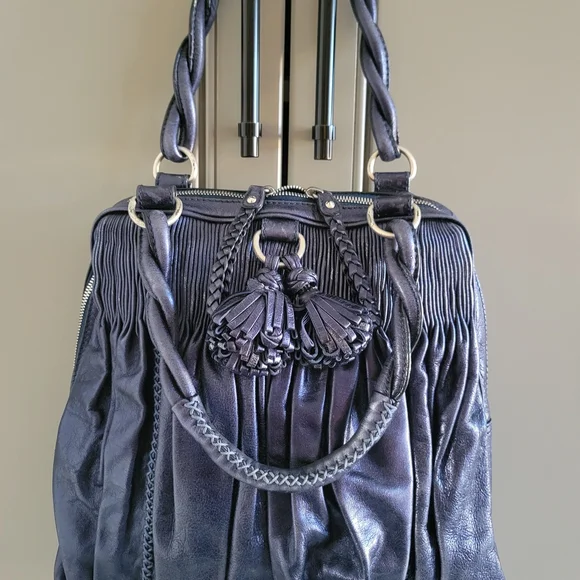 Isabella Fiore Elegant Tassel Metallic Blue Women's Bag 13X14X4 - Picture 2 of 8